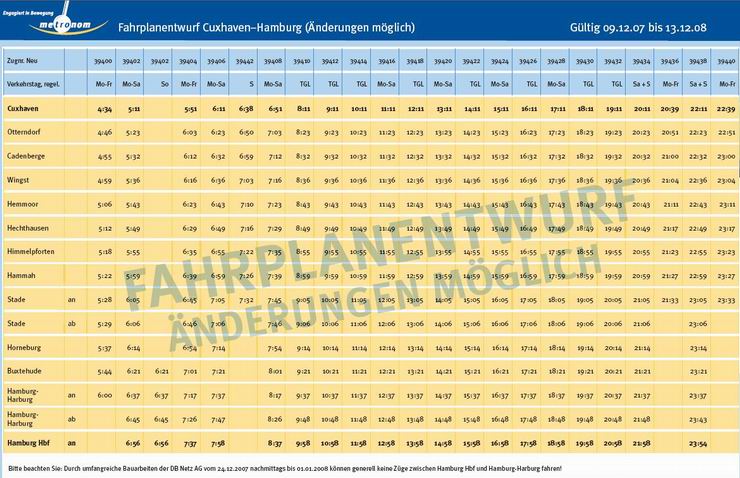 Entwurf metronom-Fahrplan